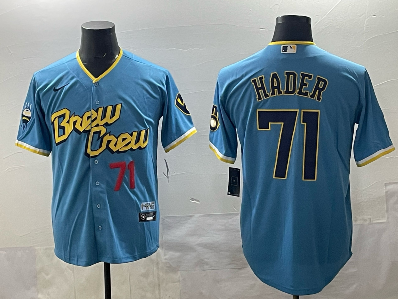 Men 2025 Milwaukee Brewers #71 Hader blue Nike MLB Jersey style 002